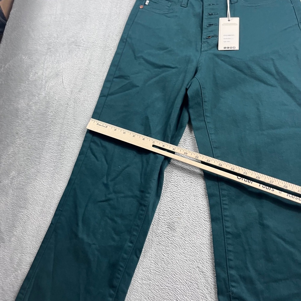 Judy Blue Womens High Waist Wide Leg Crop Teal Jeans Raw Hem JB88104 C Size 3/26 - Picture 9 of 12